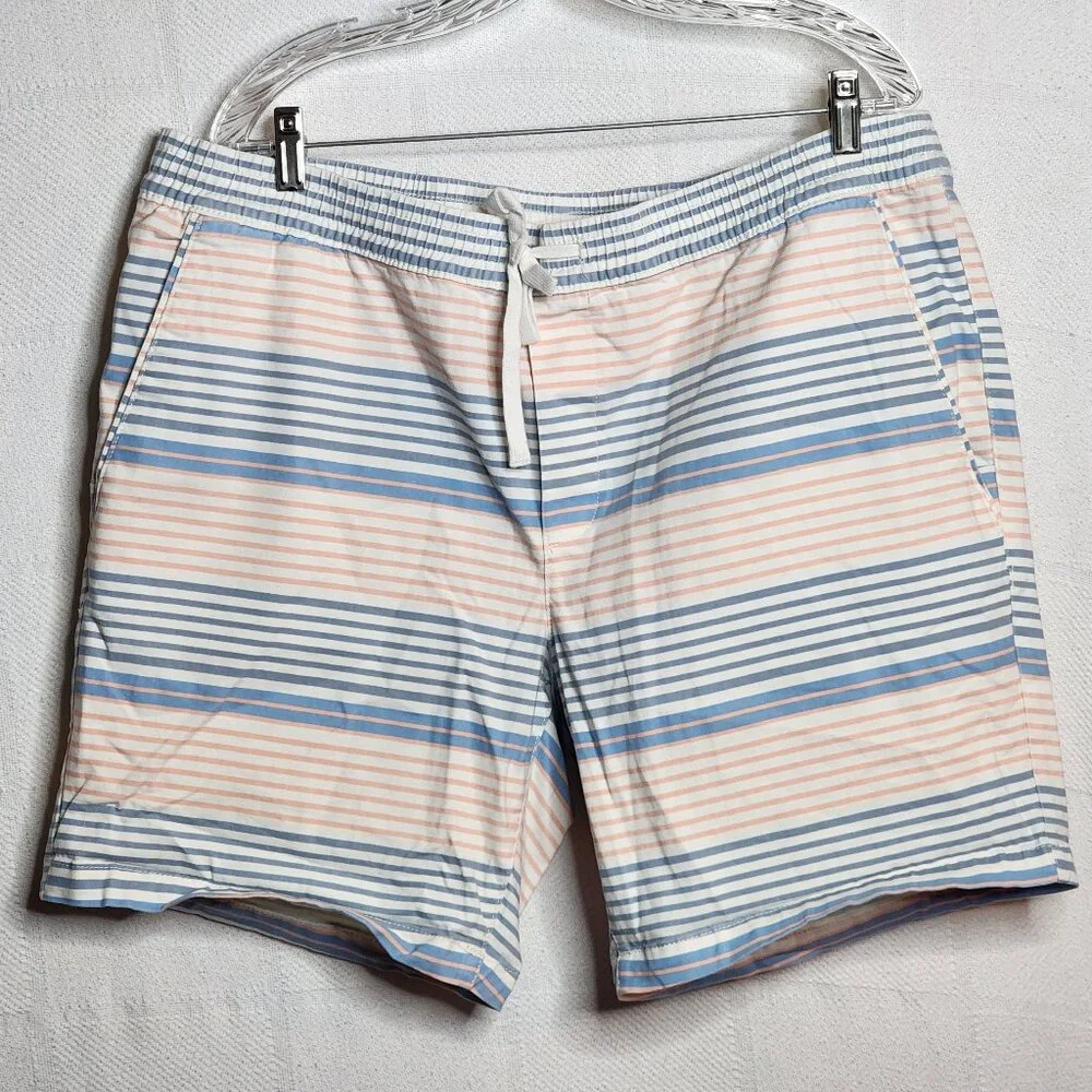 George Peach Blue Striped Casual Cotton Lyocell Span Tie Waist Short Sz XL 40-42